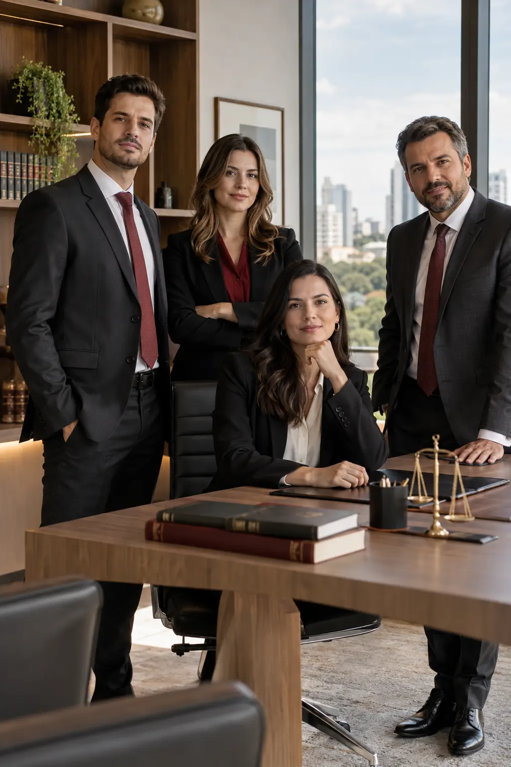 Profissionais confiantes em escritório de advocacia moderno