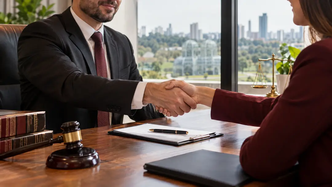 Aperto de mãos em ambiente corporativo